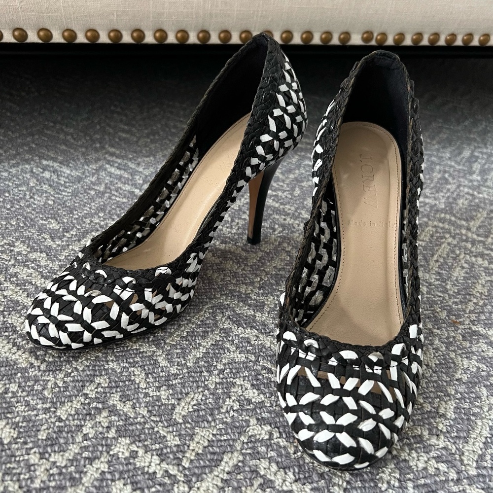 J. Crew Woven Black and White Mona Dreamweaver Pumps